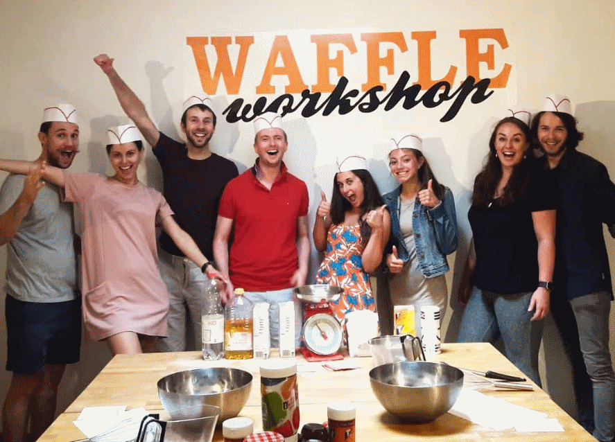group of people at the waffle workshop